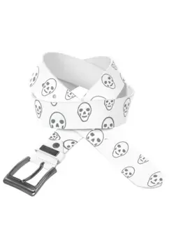 Кожаный ремень Cipo & Baxx с модным узором в виде черепа, белый