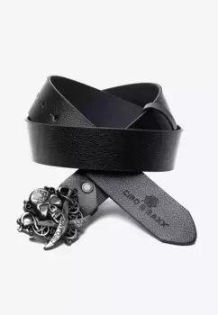 Кожаный ремень Cipo & Baxx с стильной пряжкой в виде черепа, черный