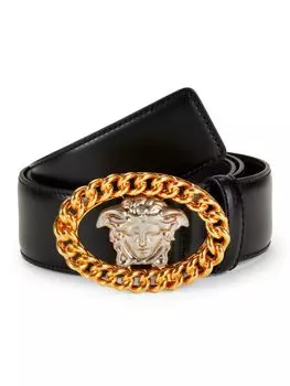 Кожаный ремень Curblink с пряжкой Medusa Versace, цвет Black Gold