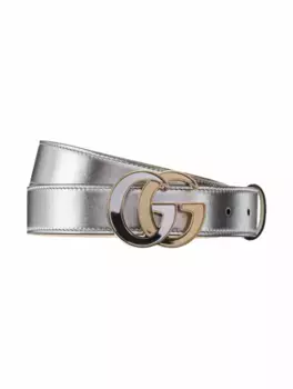 Кожаный ремень GG Marmont Gucci, серебристый