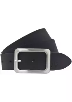 Кожаный ремень H.I.S, застежка блестящего сатинового серебра, черный