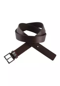 Кожаный ремень HUGO "Giove-Mplate_Sz35" с контрастной строчкой, цвет Dark Brown 202