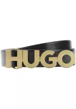 Кожаный ремень HUGO с застежкой с логотипом, черный