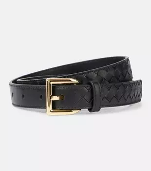 Кожаный ремень Intrecciato Bottega Veneta, Black-M Brass