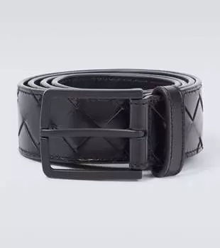Кожаный ремень Intrecciato Bottega Veneta, Black-Nero Opaco.
