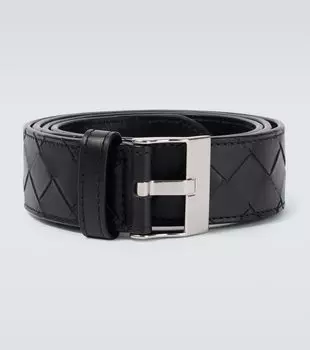 Кожаный ремень Intrecciato Bottega Veneta, Black-Silver