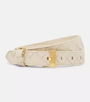 Кожаный ремень Intrecciato Bottega Veneta, Sea Salt-M Brass