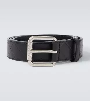 Кожаный ремень Intrecciato Stamp 35mm Bottega Veneta, Black-Silver