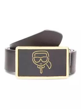 Кожаный ремень KL с бляшкой в виде головы Karl Lagerfeld Paris, цвет Black Gold