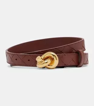 Кожаный ремень Knot Intrecciato Bottega Veneta, Sapele-Muse Brass