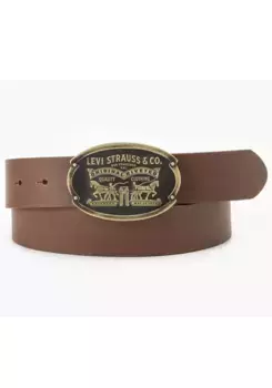 Кожаный ремень Levi's Billy Plaque Belt с характерной пряжкой, коричневый
