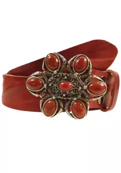 Кожаный ремень LIFEBURG by showroom 019° со сменной застежкой "Nostalgia Pearl Red" Rettungsring By Showroom 019°, красный