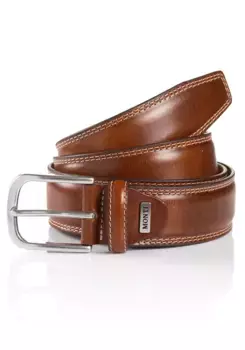 Кожаный ремень MONTI "BALTIMORE" со слегка закругленной пряжкой атласного серебра, коричневый