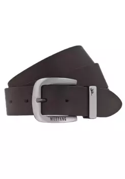 Кожаный ремень MUSTANG с логотипом и надписью-логотипом, коричневый