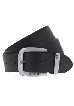 Кожаный ремень MUSTANG с логотипом и надписью-логотипом, черный