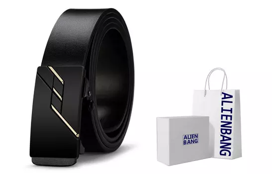 Кожаный ремень мужской ALIEN BANG, Black with Silver Buckle Starry Box