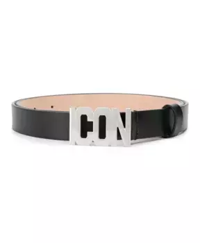 Кожаный ремень R с серебряной пряжкой Dsquared2, черный