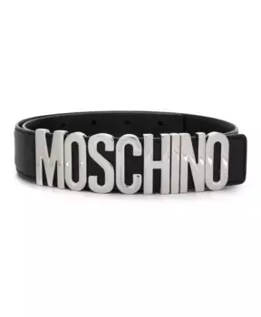 Кожаный ремень R с застежкой логотипом Moschino, черный