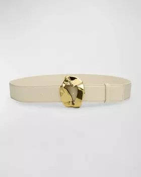Кожаный ремень с абстрактной пряжкой Bottega Veneta, цвет String M Brass