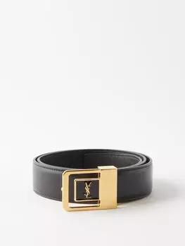 Кожаный ремень с бляшкой-логотипом Saint Laurent, черный