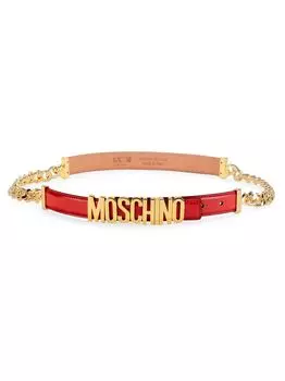 Кожаный ремень с цепочкой и пряжкой с логотипом Moschino, красный