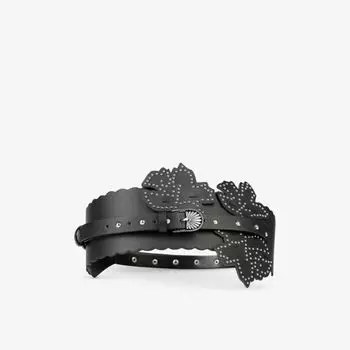Кожаный ремень с цветочной вставкой и заклепками The Kooples, черный