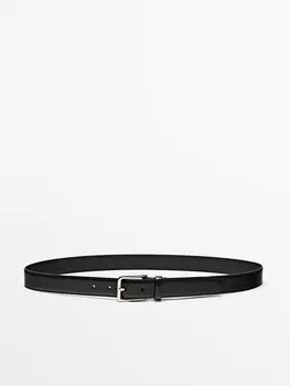 Кожаный ремень с декоративной строчкой Massimo Dutti, черный