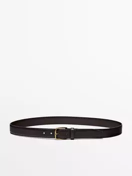 Кожаный ремень с декоративной строчкой Massimo Dutti, коричневый