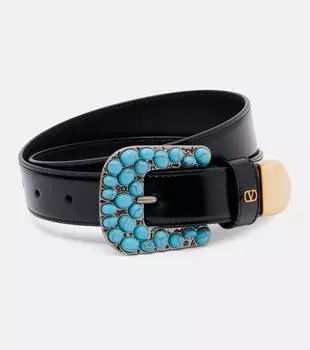 Кожаный ремень с декоративным логотипом VLogo Valentino Garavani, черный