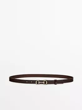 Кожаный ремень с двойной пряжкой Massimo Dutti, коричневый