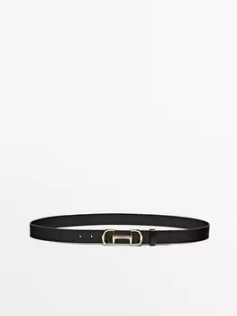 Кожаный ремень с двойной пряжкой Massimo Dutti, черный