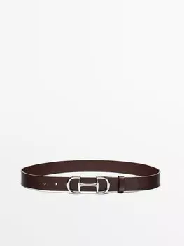 Кожаный ремень с двойной пряжкой Massimo Dutti, коричневый