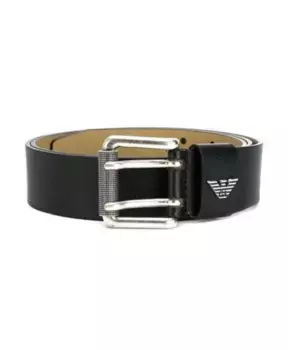 Кожаный ремень с двойной застежкой и логотипом Armani, черный