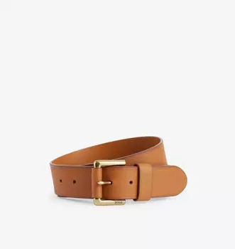 Кожаный ремень с гравированной пряжкой и фирменным принтом Polo Ralph Lauren, коричневый