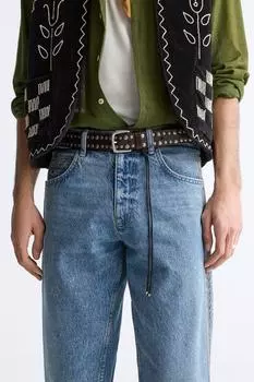 Кожаный ремень с клепками ZARA, коричневый