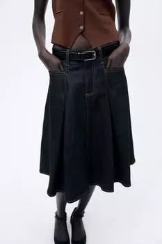 Кожаный ремень с квадратной пряжкой ZARA, черный