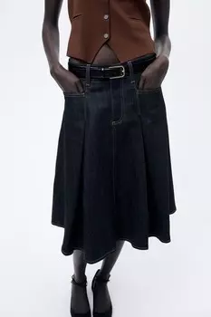 Кожаный ремень с квадратной пряжкой ZARA, черный