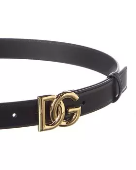 Кожаный ремень с логотипом Dolce & Gabbana DG, черный