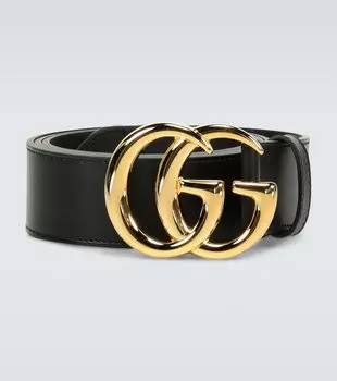 Кожаный ремень с логотипом GG Marmont Gucci, черный