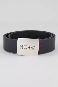 Кожаный ремень с логотипом Gro Hugo, черный