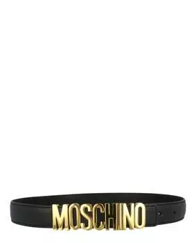 Кожаный ремень с логотипом и надписью Moschino, черный