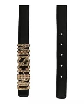 Кожаный ремень с логотипом и надписью Moschino, цвет Fantasy Print Black
