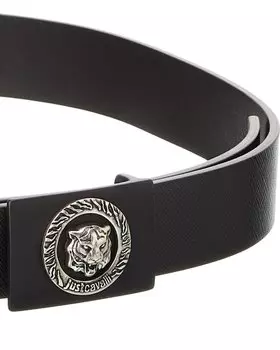 Кожаный ремень с логотипом Just Cavalli Tiger, черный