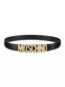 Кожаный ремень с логотипом Moschino, черный