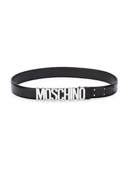 Кожаный ремень с логотипом Moschino, черный