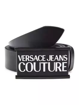 Кожаный ремень с логотипом Versace, черный