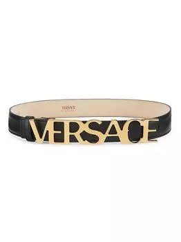 Кожаный ремень с логотипом Versace Versace, черный