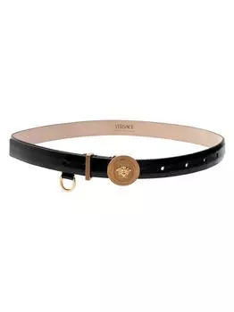 Кожаный ремень с медузой Versace, черный