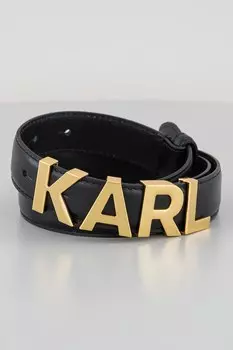 Кожаный ремень с металлическим логотипом Karl Lagerfeld, черный