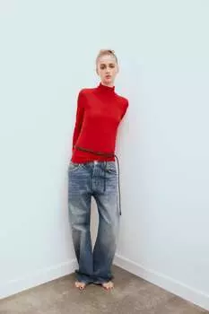 Кожаный ремень с металлической деталью ZARA, серебро